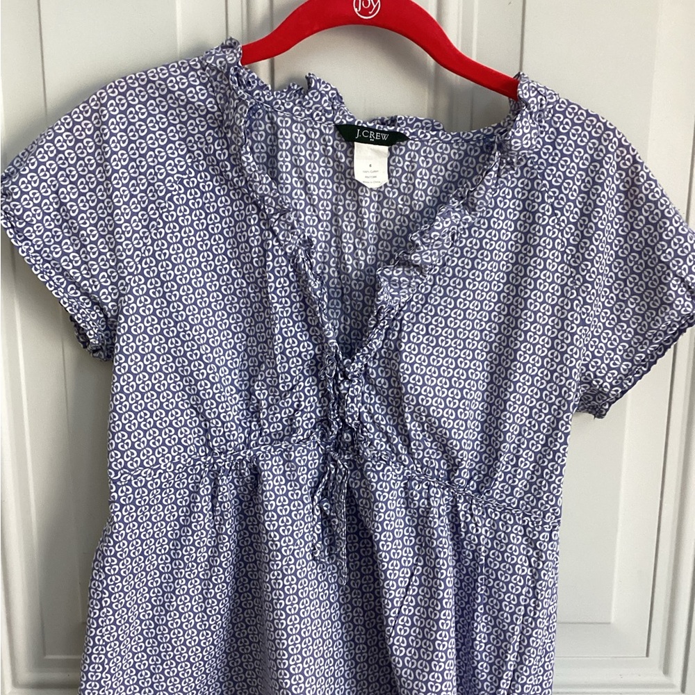 J. Crew Blue and White Patterned Blouse
